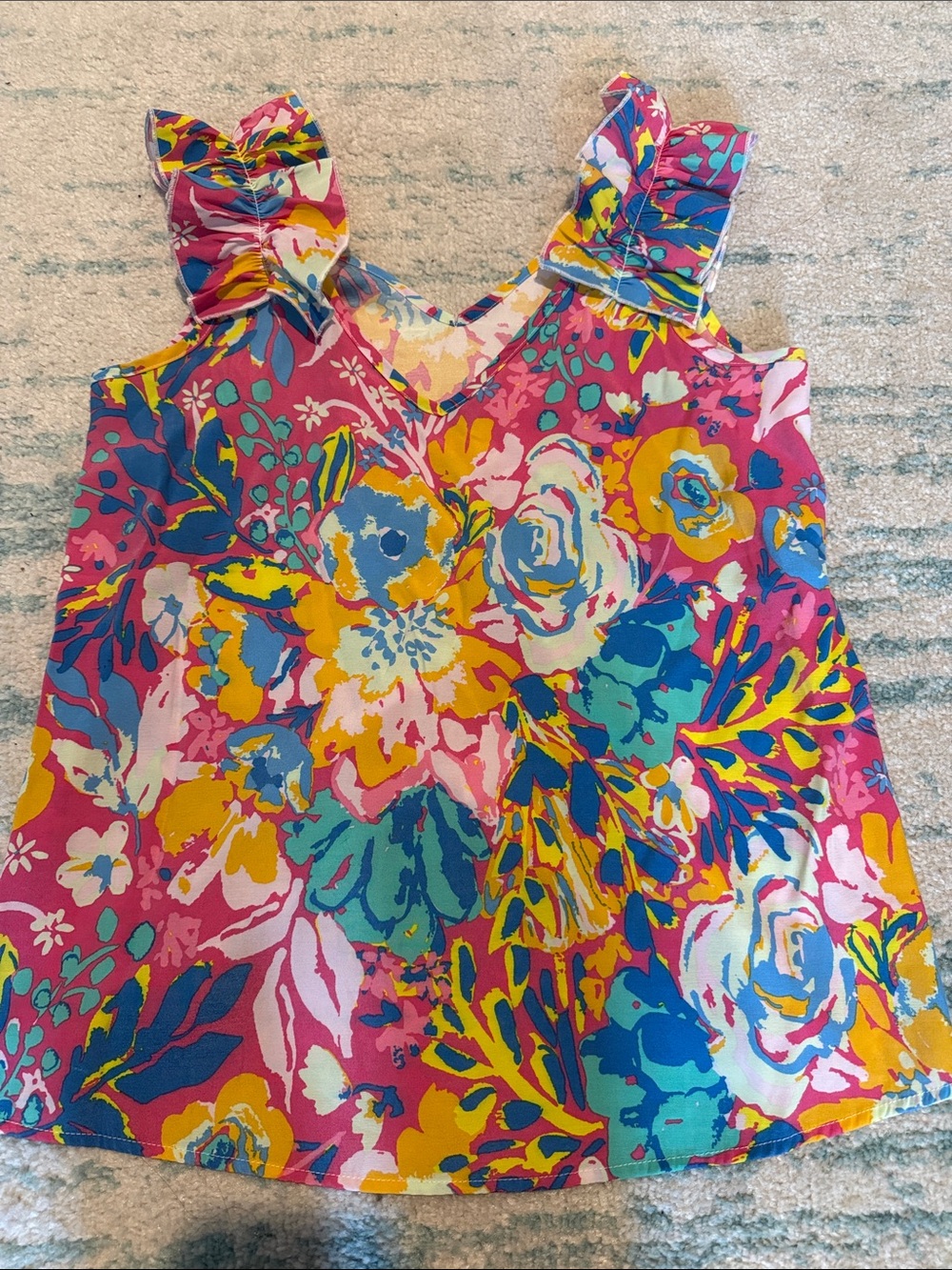 Womens Mudpie Floral Ruffle Strap Tank Top - Pink Multicolor